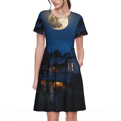 Robe d'été fluide de plage au motif nuit de pleine lune