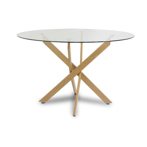 IBERA HOME Mesa Redonda de Cristal Templado de 120 cm para Comedor o Cocina - Elegancia y Estabilidad en Diseño Contemporáneo (Cambria)