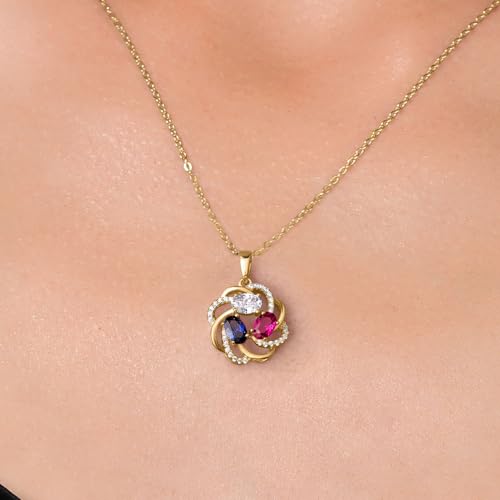 Gem Stone King 18K Yellow Gold Plated Silver Yellow Gold Plated Customized and Personalized 3 Gemstone Birthstone Flower Mothers Family Blossom Couple Pendant For Women4