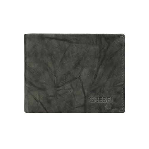 GRESEL Cartera Hombre de Piel Genuina con Efecto Veteado Nuvolato Sauvage, Aspecto Vintage/Desgastado, con Monedero y Caja