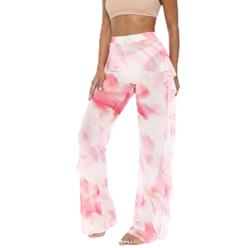 Image of Jumppmile Women's Ruffle Sheer Mesh Swimwear Bikini Cover Up Pants See Through