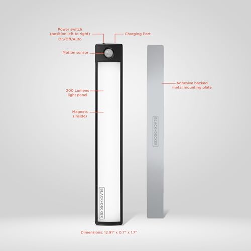 BLACK+DECKER Rechargeable Motion Sensor Light Bar, 200 Lumens Magnetic LED Closet Lights, Wireless Under Cabinet Lighting for Garage, Hallway, Closet & Basement, (1) - image 8