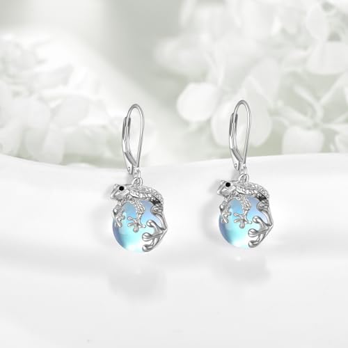 Frog Earrings Sterling Silver Frog Moonstone Dangle Earrings Leverback Drop Earrings Frog Jewelry Gifts for Women3