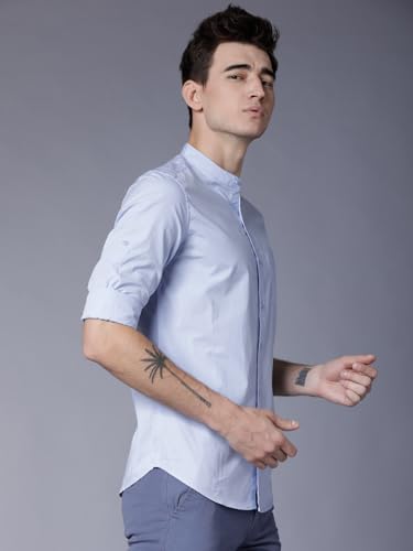 Image of Highlander Men's Slim Fit Casual Shirts | Solid | Long Sleeves | Mandarin Collar | Casual Shirts for Men