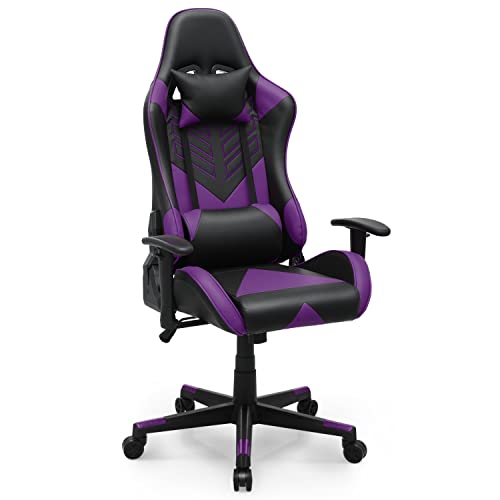 MoNiBloom Big and Tall Gaming Chair Racing Chair with Adjustable Lumbar Support, Home Office Reclining Gaming Chair for Teens Adults, Ergonomic Racing Style Video Gamer Chair Adjustable Height, Purple