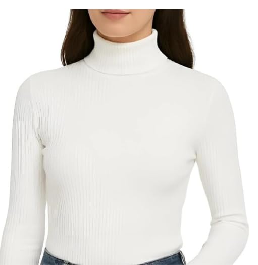 Image of Women Ribbed High Neck Full Sleeve Pullover Sweater|Solid Stretchable Slim Fit Winter Wear Top for Casual & Office Use
