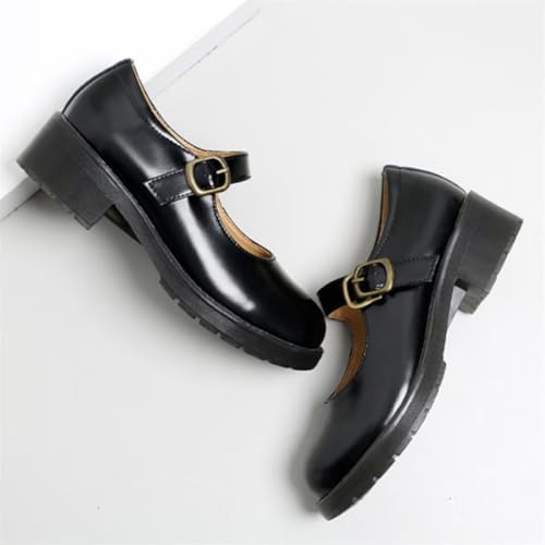 Women Vintage Buckle Leather Mary Janes Shoes2