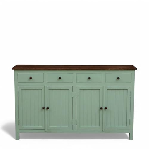 Image of Solid Wood Madrid(L) Sideboard for Living Room | Kitchen Storage Cabinet | Crockery Storage Unit | Storage Cabinet (Finish- Scratch Resistant Tubaq Top and Sage Green)