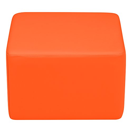 Image of Sprogs 12 inch H Structured Cube Stool -Flexible Modular Collaborative Soft Seating for Office, Home, Lounge and School Classrooms with Durable Frame & Set of 2 inch Casters Add-on -Orange