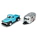 Vintage Blue Pickup Truck Trailer Towing Toy Camper RV Motorhome Toys for Boys Diecast Model Car Metal Pull Back Toy Cars 3 4 5 6 7 Year Old Toddler Kids Birthday Gifts Cake Topper Home Office Décor