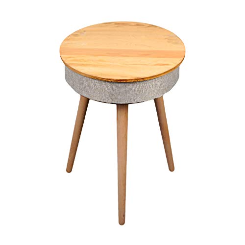 Interbox Mesa Altavoz Bluetooth con Carga inalambrica, Mesa Auxiliar de Madera portatil e Inteligente, Base cargadora, Puerto USB y Tarjeta TF