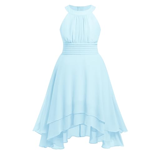 IBTOM CASTLE Girls A-line Ruffle Dress Halter Junior Bridesmaid Chiffon Dress Flowy Wedding Flower Girl Party Prom Gown
