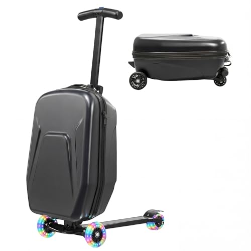 Lavoker Scooter Suitcase for Kid & Adult Foldable 2 in 1 Ride on Carry on Travel Hardshell Trolley Scooter Luggage With Wheels 20