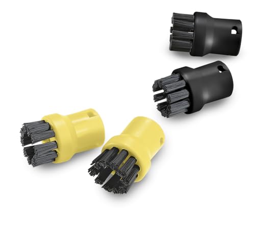 Kärcher Kit de cepillos redondos, contiene dos cepillos negros y dos amarillos, perfecto para usarlos en distintos lugares, apta para limpiadoras a vapor de Kärcher