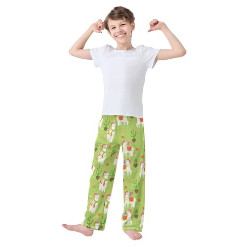 ZZXXB Merry Christmas Llama Cactus Boys Long Pants Soft Trousers Elastic Waist Kids Lounge Bottoms with Pockets S-XL2