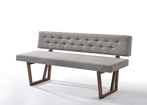 Vivian Collection Modern Style Fabric Upholstered Dining Bench with Solid Rubberwood Legs, Gray, Walnut