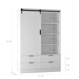 Armoire wardrobe closet with drawers wooden closet organizers and storage with doors and open shelves for bedroom white  urban country home decor