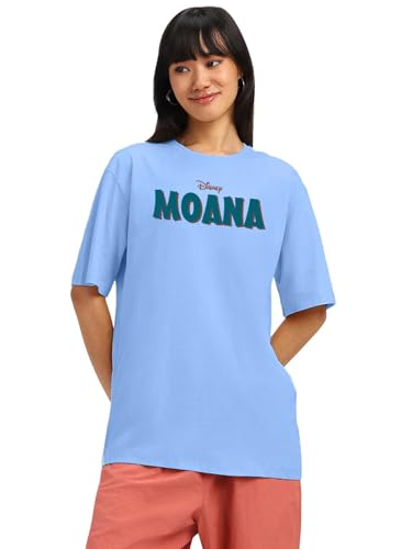 Image of JUNEBERRY 100% Pure Cotton Oversized Baggy Fit Official Disney Merchandise Cool & Goofy Graphic Printed T-Shirt for Women (Characters: Moana, Pooh & Lion King)