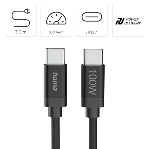 Cable USB-C de carga rápida Power Delivery 100W de 3m con nylon flexible Hama 5