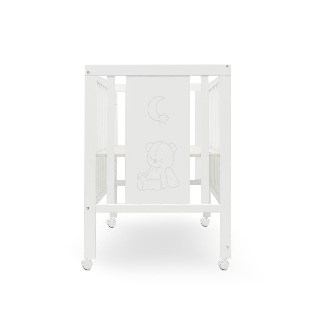 Interbaby Cuna Bebé Colecho Convertible 124x63 cm | Cuna Evolutiva de Madera con Lateral Abatible, Altura Regulable y Ruedas con Freno | Cuna Convertible en Escritorio y Sofá | Blanca Bear Basic