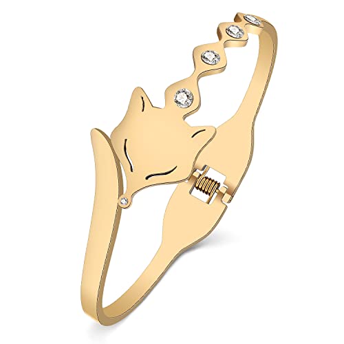 Bracelet délicat renard acier inoxydable or femme fin et réglable