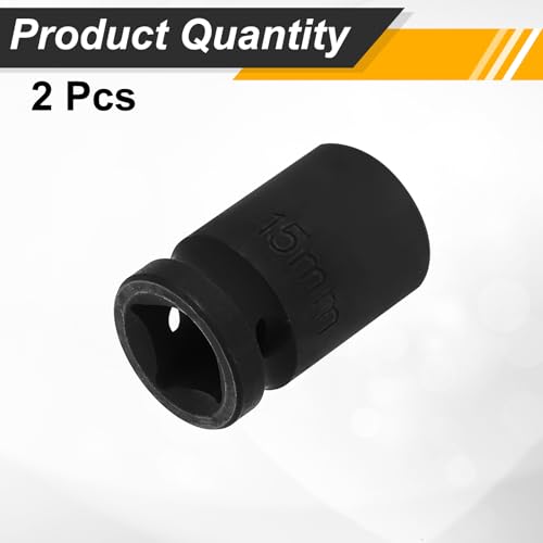 Image of HARFINGTON 2pcs 1 /2 inch Drive x 15mm Shallow Impact Socket 12-Point Metric CR-V Steel Spindle Nut Impact Flip Sleeve for Home Auto Nuts Bolts Repair