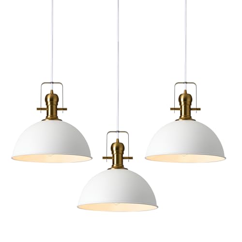 Image of 12 Inch Sandy White Modern Pendant Light for Kitchen Island 3 Pack | ETL Certificate, Easy to Install,Adjustable Height Cord,Vintage Industrial Dome Hanging Light Fixtures