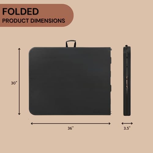 New Home Era 6ft Plastic Folding Table, Fold-in-Half Portable Utility Table Heavy Duty Portable w/Handle, for Indoor Outdoor,Picnic, Party, & Camping (Black, 6ft) - Image 4