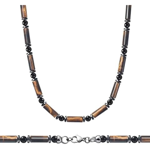 WESTMIAJW Mens Yellow Tiger Eye Beads Beaded Necklaces Chain Gemstones Jewellery 50cm Cover
