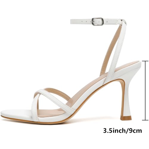 Image of Mostrin Strappy Heels for Women Ankle Strap Heels Women's Heeled Sandals for Party Prom Wedding