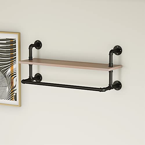 Maikailun Wall Mounted Clothes Rack With Wood Shelf,36" Long Industrial Pipe Clothing Rack With Shelf Heavy Duty Iron Garment Rack Bar,Retail Display Clothes Rod For Clothes,Laundry Room,Black #TOP7