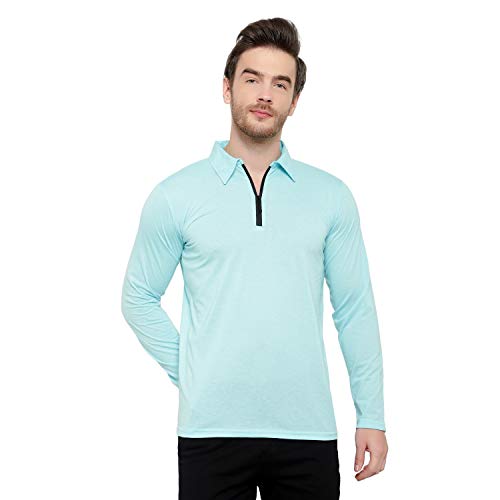 Image of Men's Cotton Blend Full Sleeve Zip Neck Polo T-Shirt (Pack of 1)