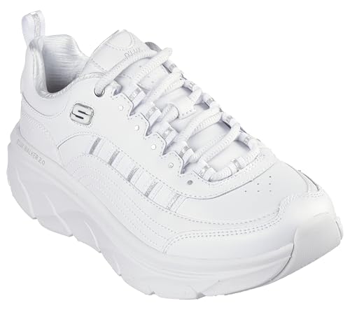 Skechers D'lux Walker 2.0 Golden StepSneaker damskie, Biała skóra, srebrne wykończenie, 39 EU