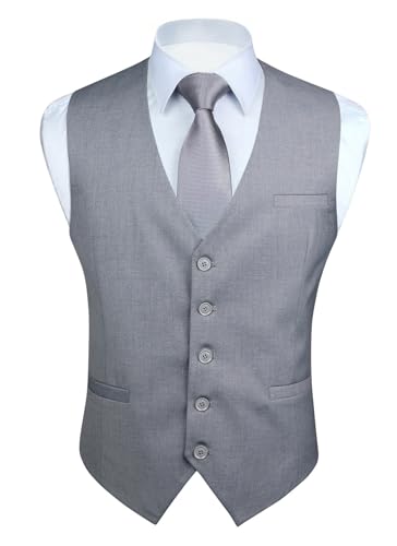 Image of Enlision Men's Suit Vest Business Formal Dress Waistcoat Solid Color Vest for Suit or Tuxedo