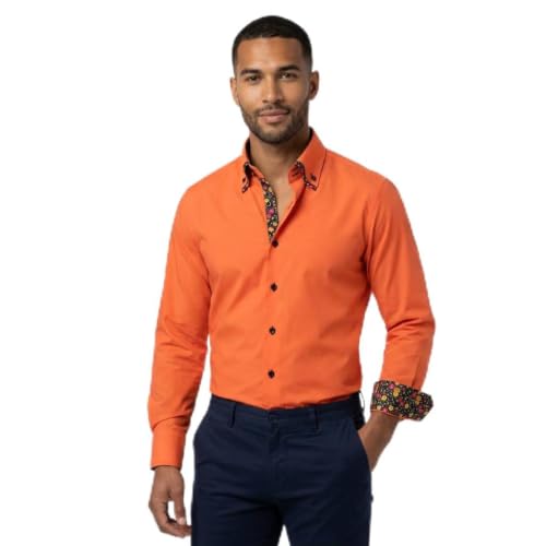 Chemise en coton pour homme avec motif floral orange et finitions de haute qualité