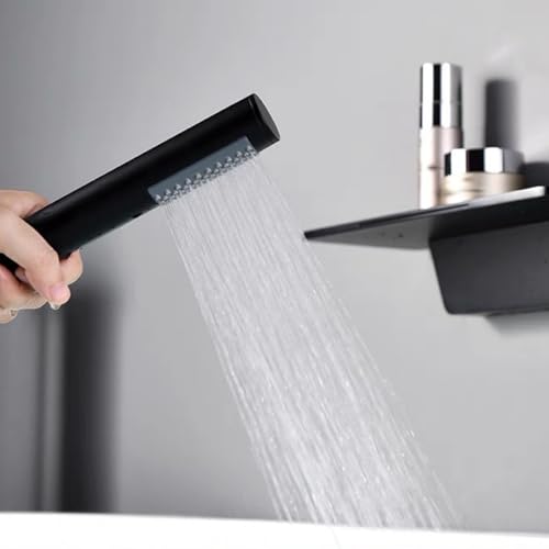 Robinet mitigeur de bain cascade noir anti-brûlure avec douchette - 5