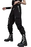 Pantalon cargo gothique pour femme - Pantalon de rue noir taille haute pour femme Harajuku style coréen - Pantalon gothique surdimensionné