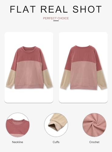 KISSMODA Women's Casual Long Sleeve Sweatshirt Color Block/Solid Crewneck Corduroy Pullover Cute Tops