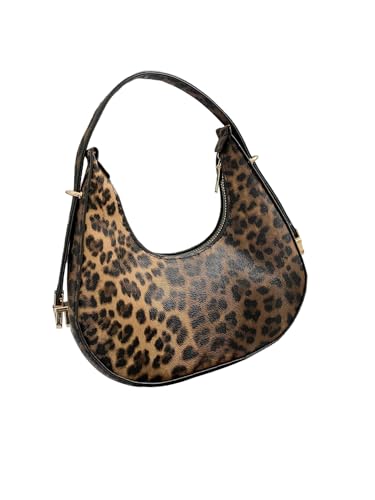 Women's Y2K Leopard Crescent Underarm Bags Zipper Shoulder Handbags Small Retro Purse
