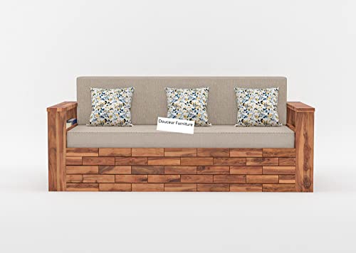 Image of Douceur Furnitures Solid Sheesham Wood 3 Seater Sofas | Three Seater Sofa Bed for Living Room, Hotels, Restaurant, Apartment | Wooden Sofa Bed