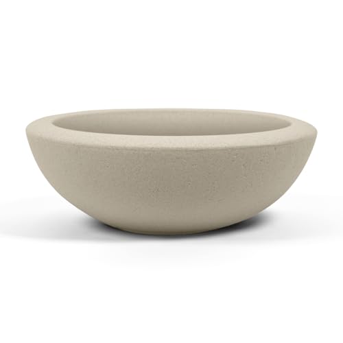 ARBORA 21" Santorini Bowl Polyresin Indoor and Outdoor Planter with Classic Cream Finish - Durable, Weatherproof, Lightweight, Large Plant Pot for Patio, Garden, Deck, Entryway
