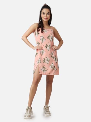 Image of POPWI1NGS Casual Printed V-Neck Short Sleeves Knee-Length Fit and Flare Dress for Women || Frokc-Style Summer Wear Dresses for Women || Loose-Fit Comfortable Women Dress for Regular Wear