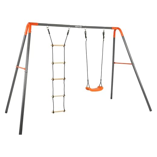 KETTLER Doppelschaukel Combi Outdoor | Schaukelgestell inklusive Schaukelsitz, Leiter, Bodenanker | 100kg belastbar | Stabiles und wetterfestes Metallgerüst I Kinder ab 3 Jahren (Grau)