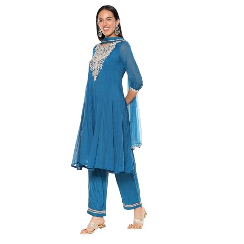 Image of BIBA Women Polyester Blend Embroidered Festive Kalidar Suit Set
