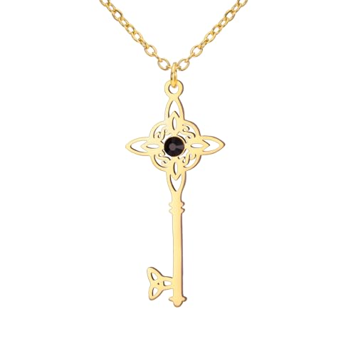 UNIFT Collar de llave de nudo de bruja para mujer, de acero inoxidable, colgante de nudo mágico de bruja, joyería celta, amuleto de regalo, talla única, No es una piedra preciosa