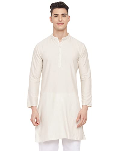 Image of Vastraa Fusion Men's Printed Kurta Pure Cotton Long Kurta, Round Collar, Full Sleeves, Button Kurta, Ethnic Wear