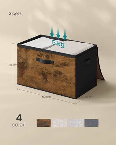SONGMICS Scatole Portaoggetti con Coperchio, Contenitori Pieghevoli con Maniglie, Organizzatori per Vestiti, Set di 3, 50 x 30 x 30 cm, Tessuto non Tessuto, Marrone Vintage RYZ050BH02 - Immagine 5