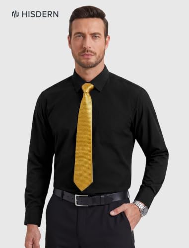 Image of HISDERN Mens Dress Shirt with Tie Pocket Square Set Classic Button Down Shirt Matching Tie Long Sleeve Shirts