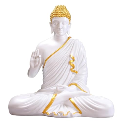 Image of 2 Feet Height Decorative Meditating Buddha Idol for Home Decor Big Size, Black Ceramic Murti, Meditation Buddha Statue, Home Garden Decor (White & Golden)