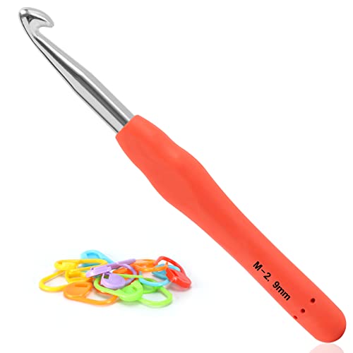 Image of Vodiye Professional Extra Long 9mm Crochet Hooks, Ergonomic Handle Set for Beginners and Experienced Lovers